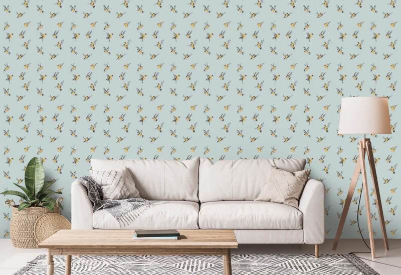 Flight of the Finches Daylight Blue Wallpaper