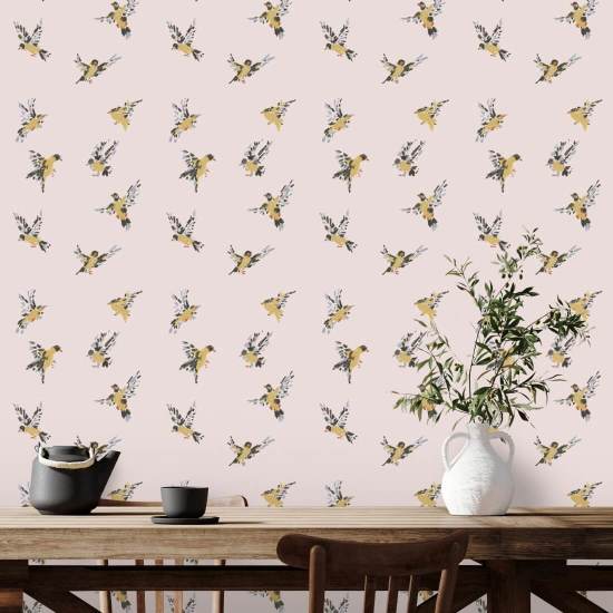 L'envol des pinsons Papier peint Sunbleached Pink
