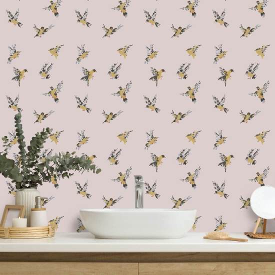 Flight of the Finches Sunbleached Pink Wallpaper