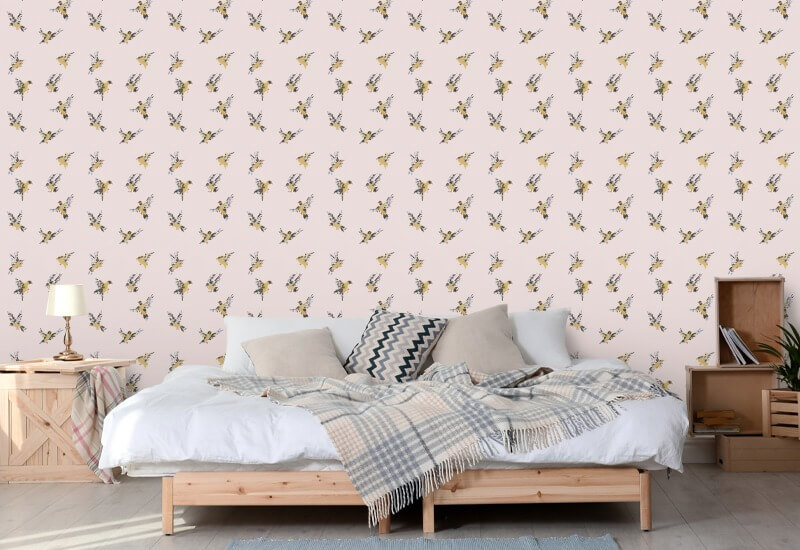 Flight of the Finches Sunbleached Pink Wallpaper