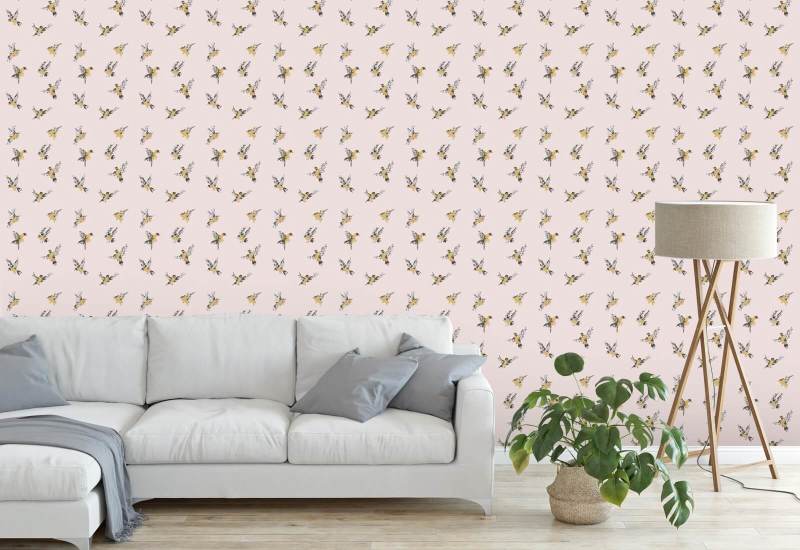Flight of the Finches Sunbleached Pink Wallpaper