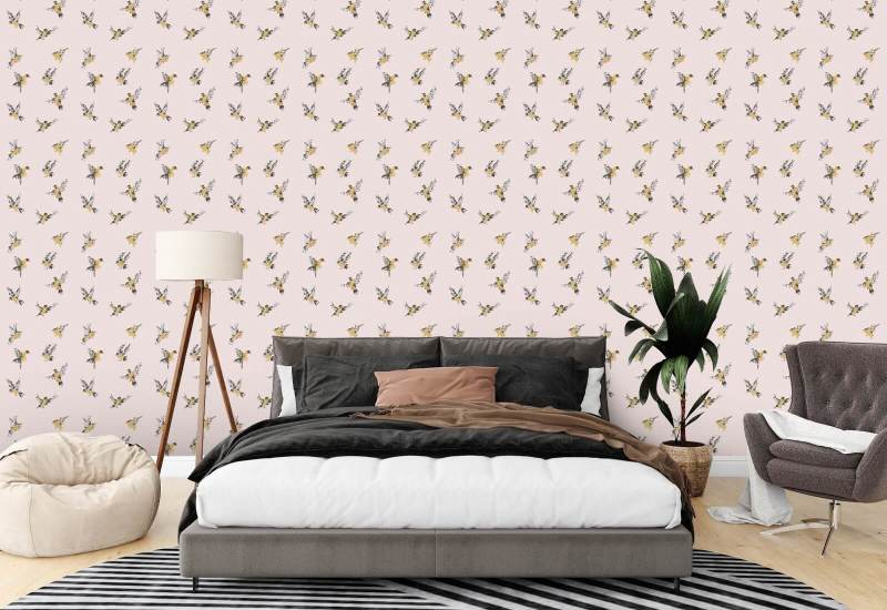 Flight of the Finches Sunbleached Pink Wallpaper