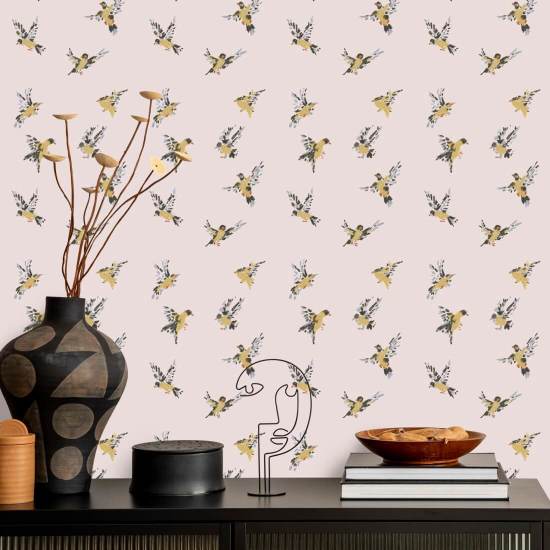 Flight of the Finches Sunbleached Pink Wallpaper