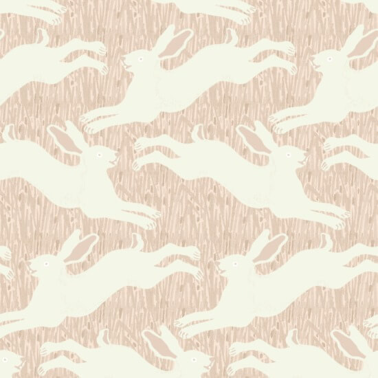 Hopping Hares Blush Grass Wallpaper