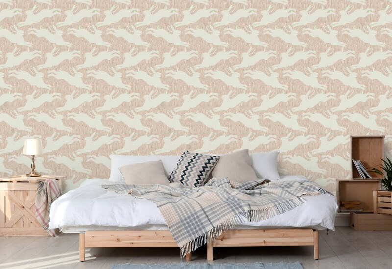 Hopping Hares Blush Grass Wallpaper