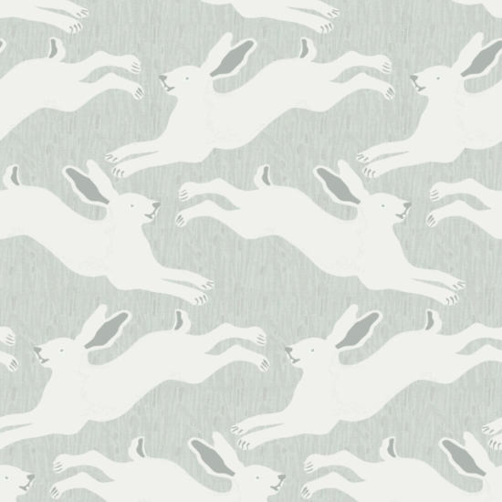 Hoppende hazen Mist Blue Wallpaper