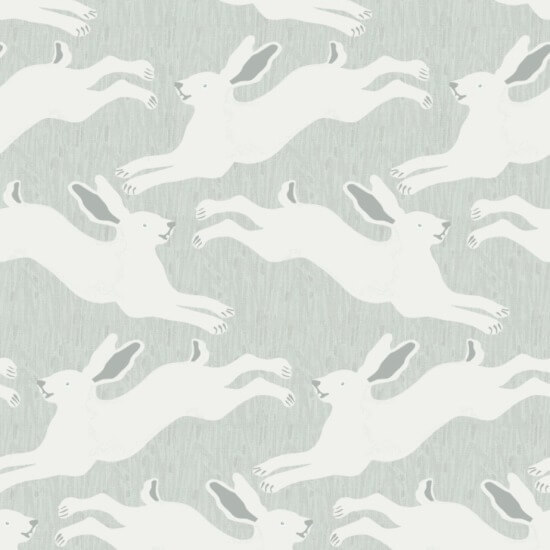 Hopping Hares Mist Blue Wallpaper