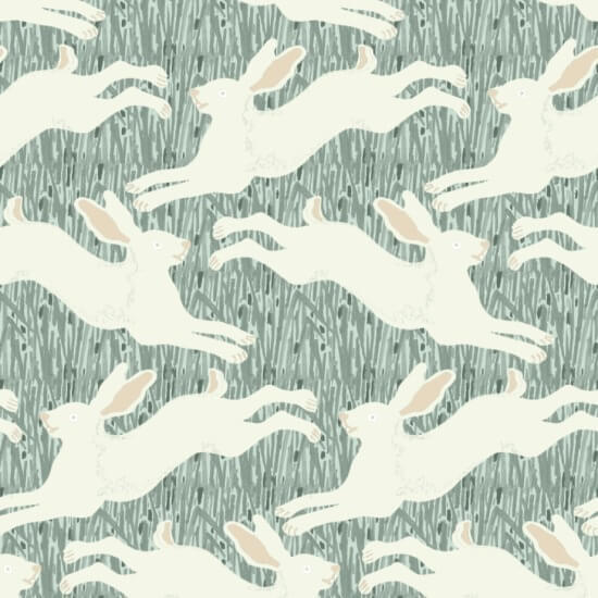 Hopping Hares Silver Thicket Wallpaper