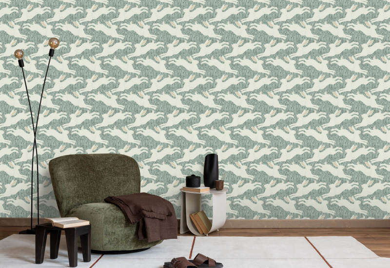 Hopping Hares Silver Thicket Wallpaper