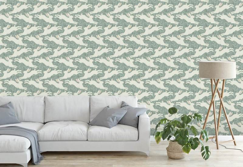 Hopping Hares Silver Thicket Wallpaper
