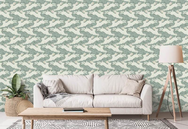 Hopping Hares Silver Thicket Wallpaper