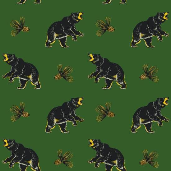 Roaming Black Bear Prep Forest Green Wallpaper
