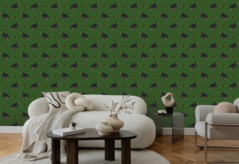 Urso preto vagando Papel de parede Prep Forest Green