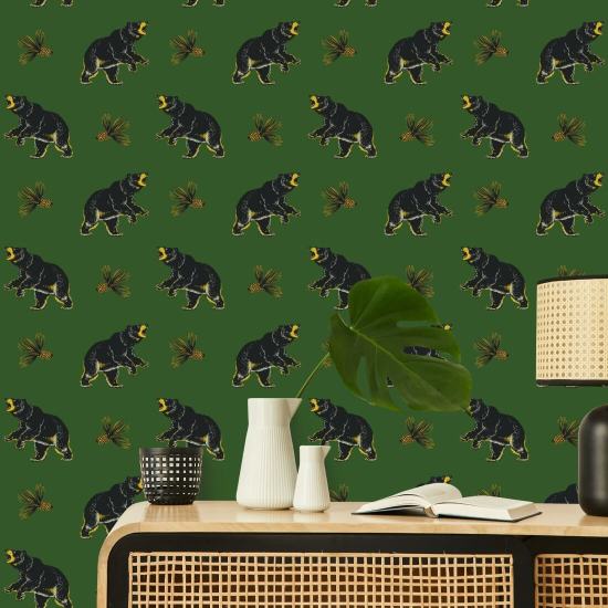 Orso nero vagante Carta da parati verde Prep Forest