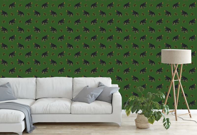 Roaming Black Bear Prep Forest Green Wallpaper