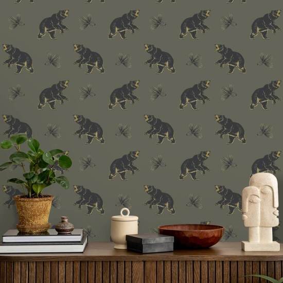 Roaming Black Bear Greenwood Wallpaper