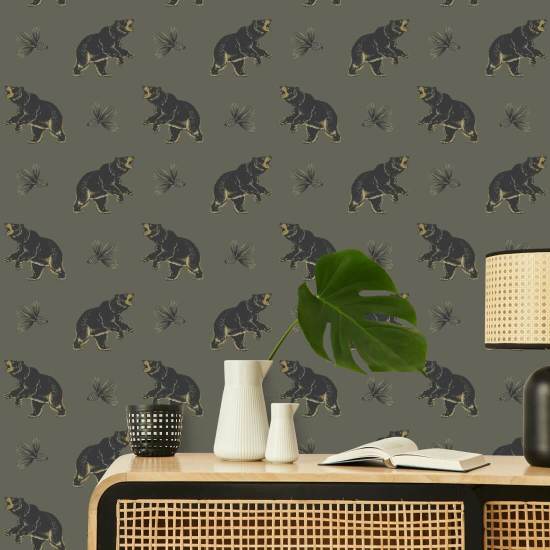 Roaming Black Bear Greenwood Wallpaper