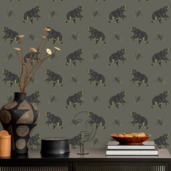 Roaming Black Bear Greenwood Wallpaper