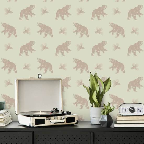 Roaming Black Bear Pale Rosewood Wallpaper