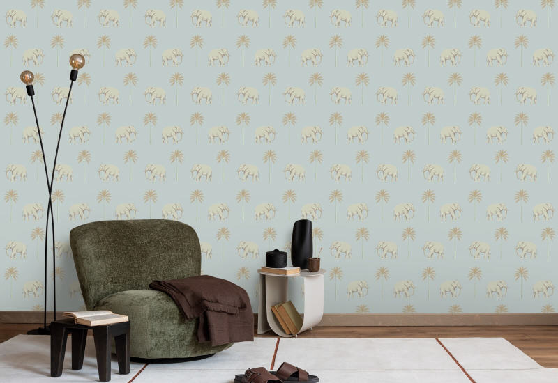 Éléphant qui se promène Papier peint Blue Pearl