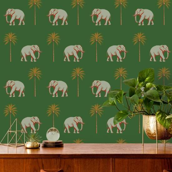 Elefante che passeggia Carta da parati verde smeraldo