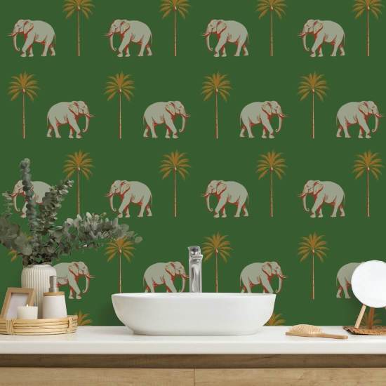 Spazierender Elefant Smaragdgrüne Tapete
