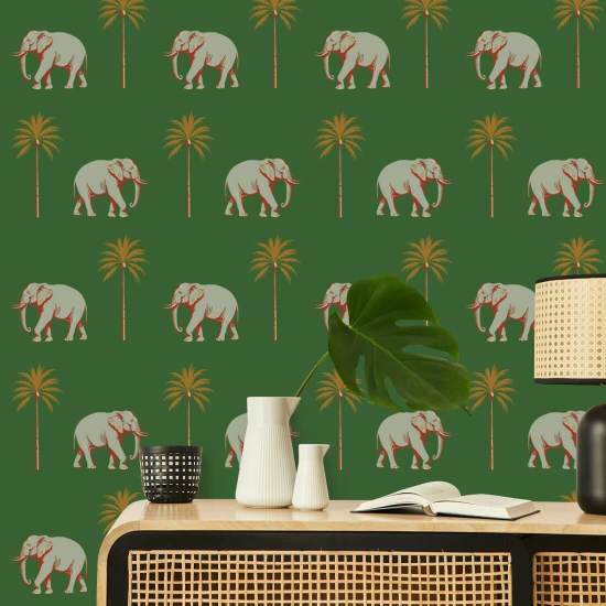 Éléphant qui se promène Papier peint vert émeraude