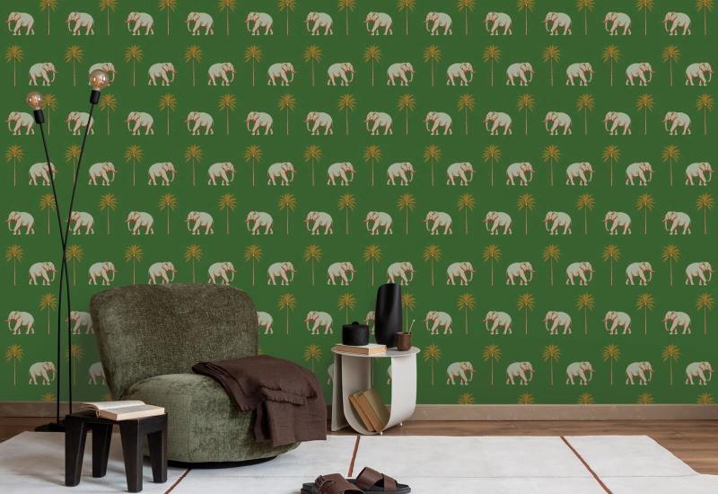 Wandelende olifant Smaragdgroen behang