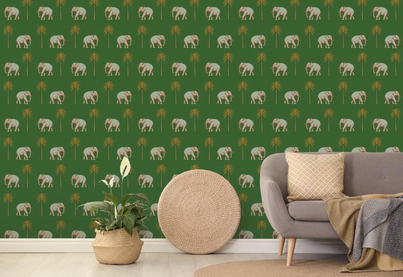Éléphant qui se promène Papier peint vert émeraude