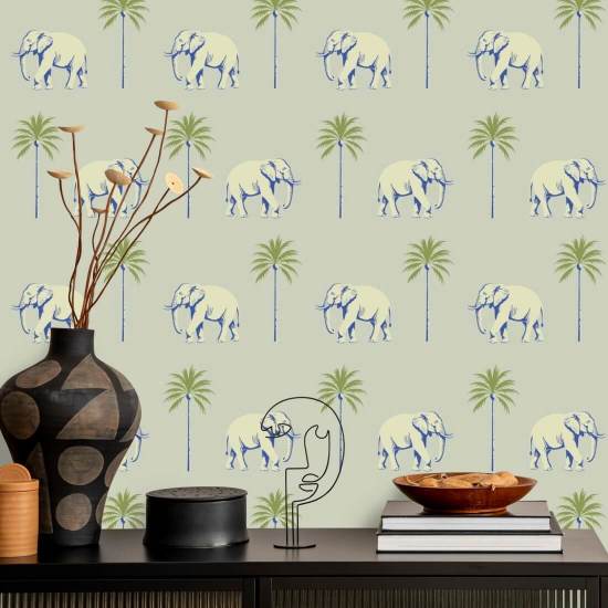 Strolling Elephant Minted Horizon Wallpaper
