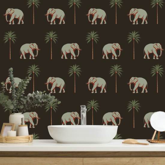 Strolling Elephant Onyx Noir Wallpaper