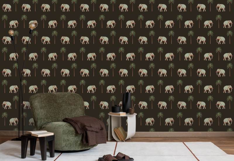 Strolling Elephant Onyx Noir Wallpaper