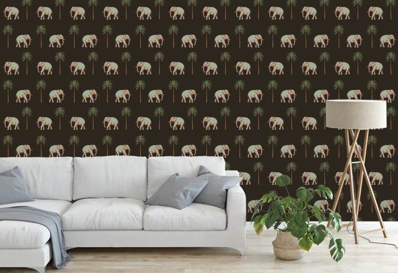 Strolling Elephant Onyx Noir Wallpaper