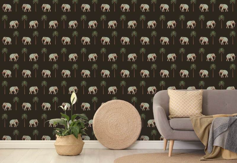 Strolling Elephant Onyx Noir Wallpaper