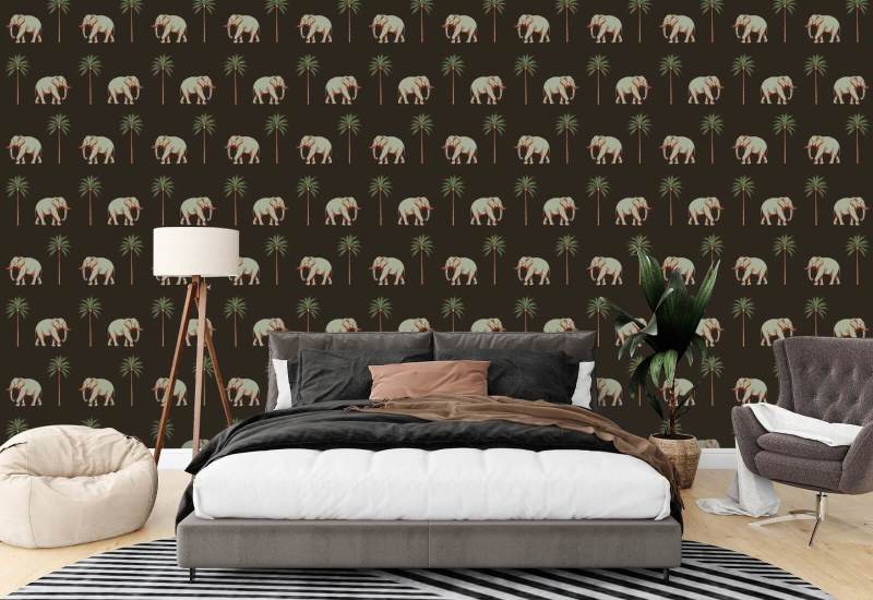 Wandelende olifant Onyx Noir behang