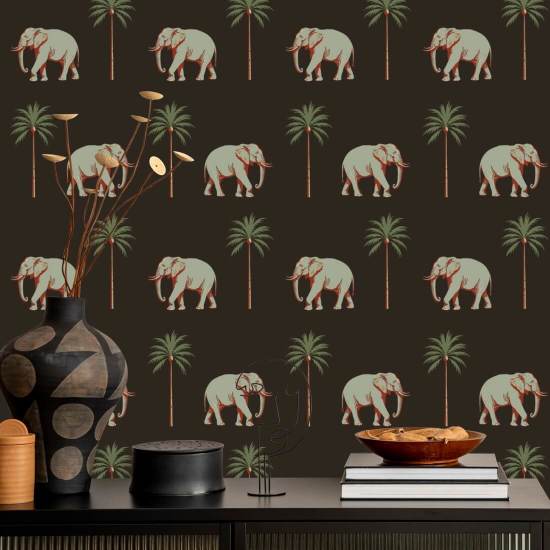 Strolling Elephant Onyx Noir Wallpaper