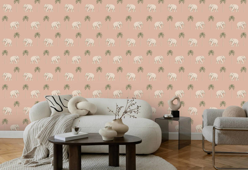 Elefante che passeggia Carta da parati Pink Savanna