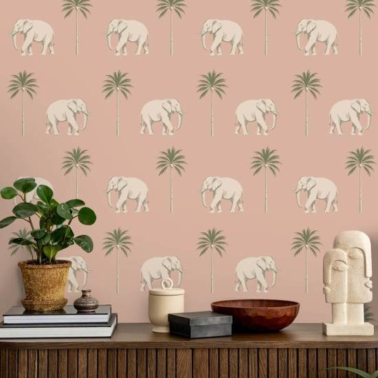 Strolling Elephant Pink Savanna Wallpaper