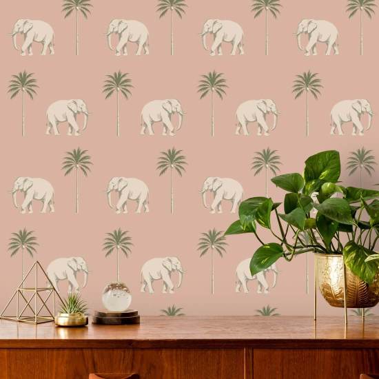 Elefante passeando Papel de parede Pink Savanna