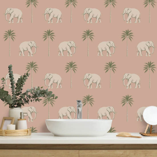 Elefante che passeggia Carta da parati Pink Savanna
