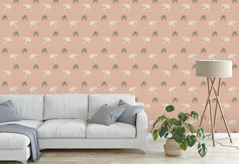 Spasserende elefant Pink Savanna Baggrund