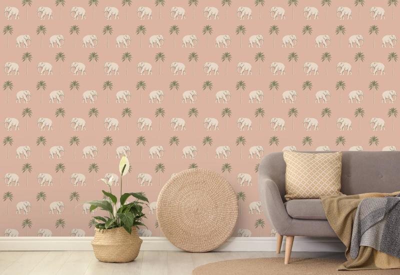 Spazierender Elefant Tapete „Rosa Savanna“