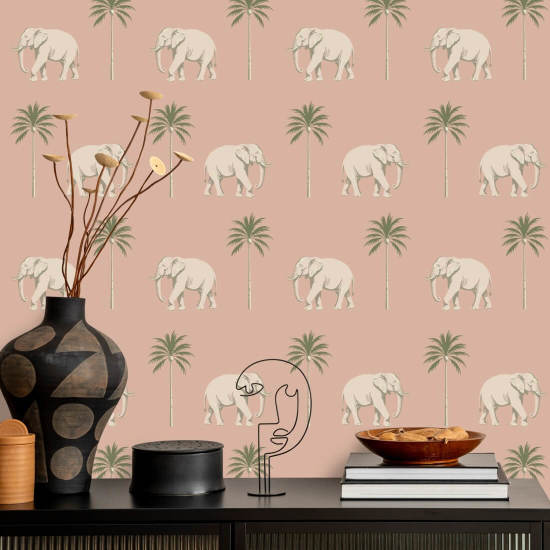 Elefante che passeggia Carta da parati Pink Savanna