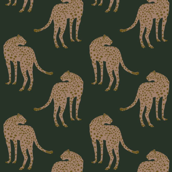 Prowling Cheetah Deep Forest Green Wallpaper