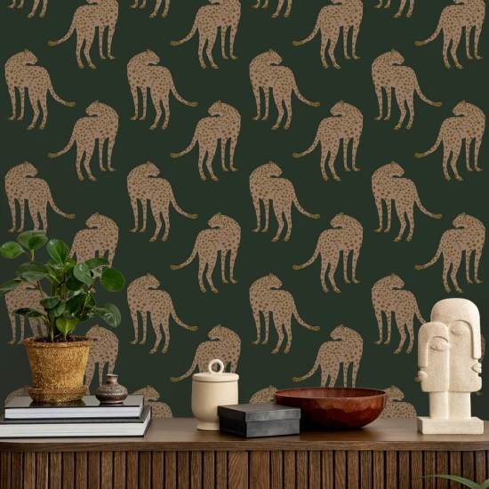 Guépard rôdant Papier peint Deep Forest Green