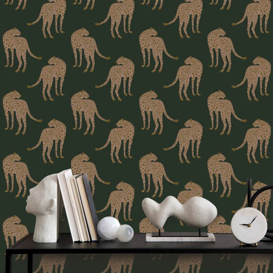 Prowling Cheetah Deep Forest Green Wallpaper