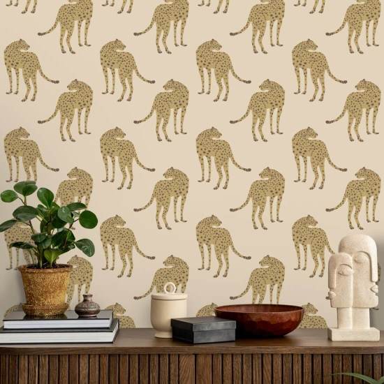 Rondsluipende cheetah Woestijnzandbehang