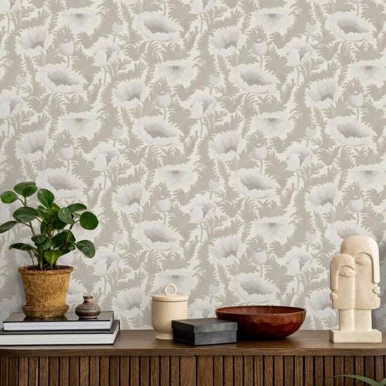 Poppy Bloom Desert Linen Floral Wallpaper