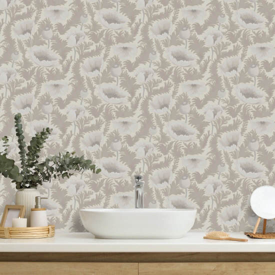 Poppy Bloom Desert Linen Floral Wallpaper