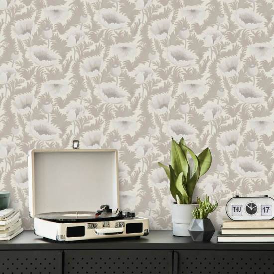 Poppy Bloom Desert Linen Floral Wallpaper